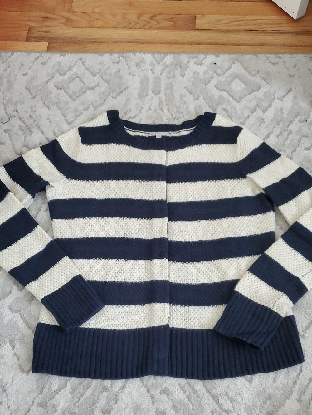 Gap Striped Navt And Cream Button Up  Wool Blend Sweater SZ MD